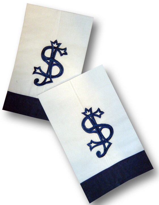 Monogrammed Linen Color Trim Towels Set of Two