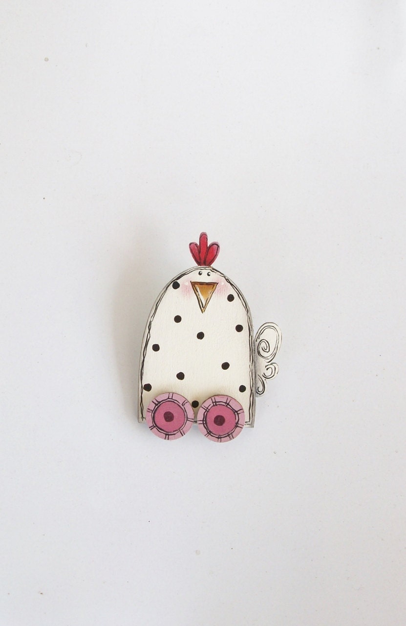 Hand Painted Chicken Lapel Pin Brooch