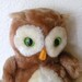 1975 Dakin Stuffed Owl Toy with Green Eyes stuffed with Nutshells