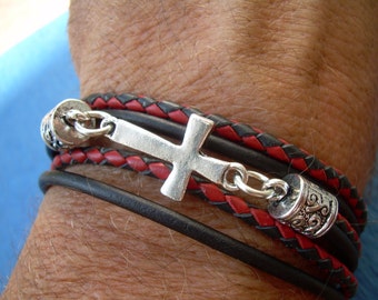 Braided Leather Bracelet Antique Brown Cross Bracelet