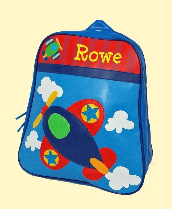 Personalized Stephen Joseph GoGo Backpack AIRPLANE Themed Bag in Blue Red Yellow and Green