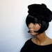 Vintage 70s Black Beret Faux Fur Tam Hat Cap Winter Accessories Fall Fashion