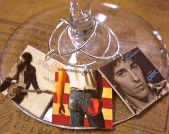 Bruce Springsteen Album Cover Wine Charms for the Music Lover or CUSTOM order Any Band Album Covers Fast Ship Great Best Friend Gift