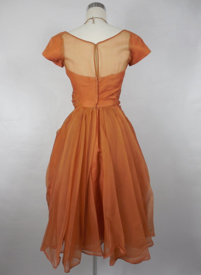 1950's Vintage Orange Organza Cocktail Dress