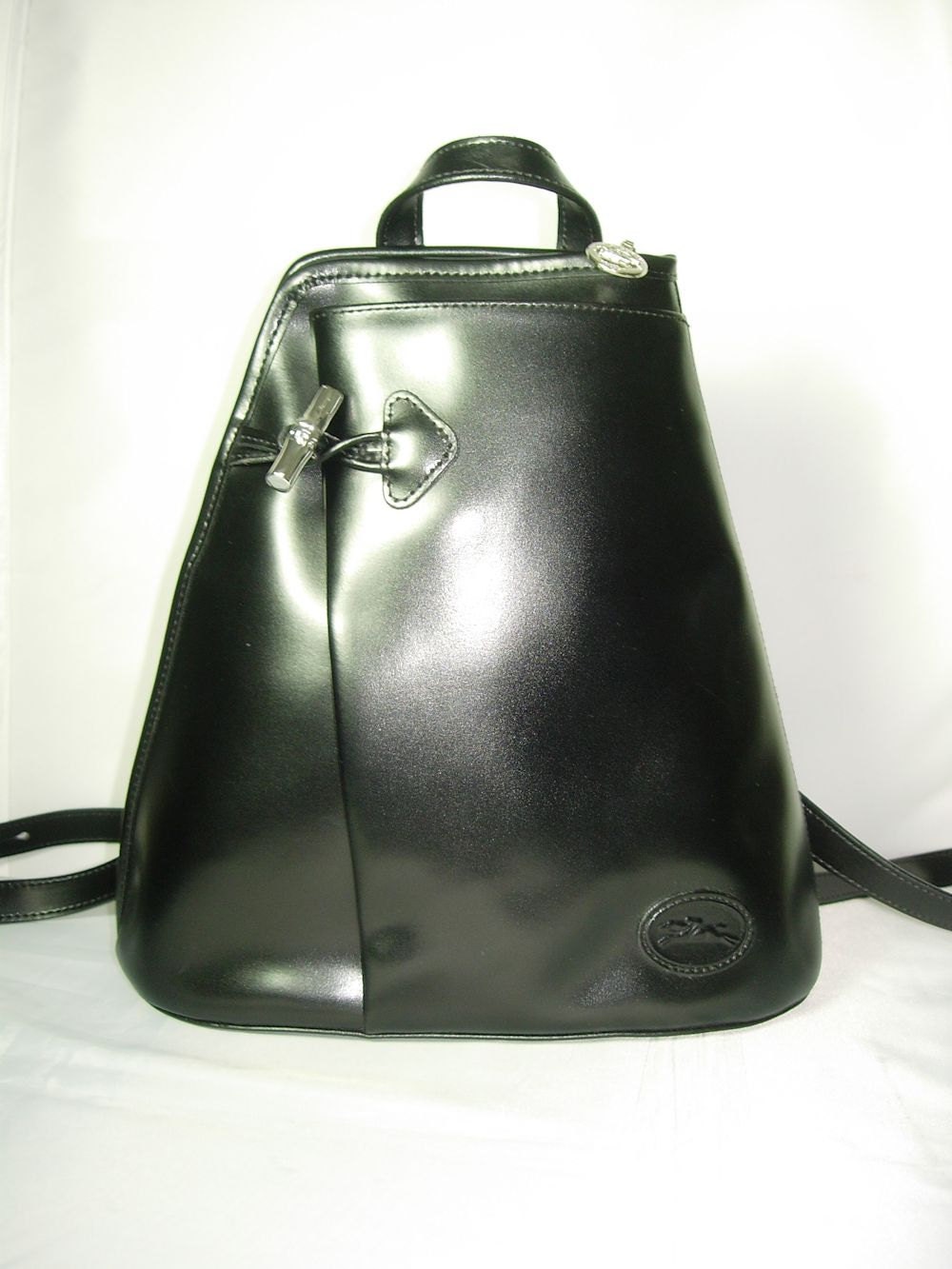 Vintage Longchamp Black Leather Backpack Handbag Made in
