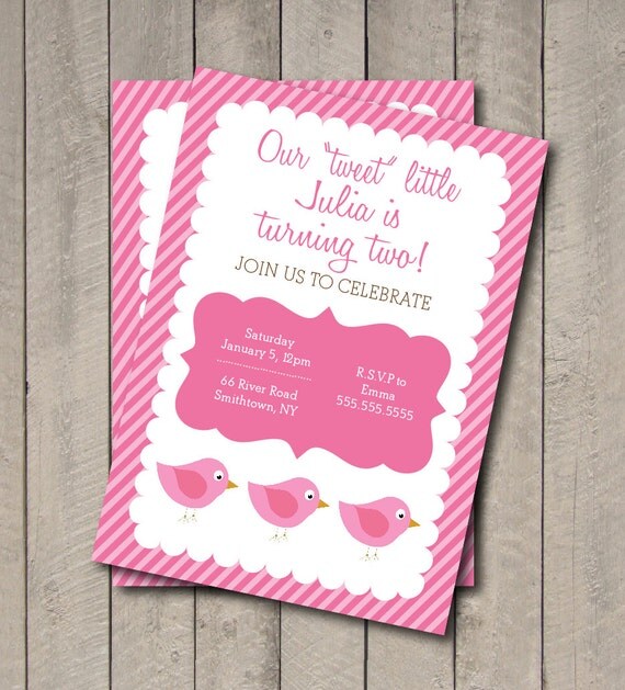 Birdie Birthday Party Invitation - Hot & Light Pink Bird Invite - Digital Printable Invitation - Bird Invite - Bird Invitation Il_570xn