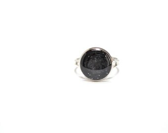 Black Ring, Charcoal Silver Glitter Gray Slate Midnight Cirlce Round ...