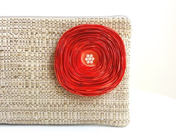 orange floral clutch bag