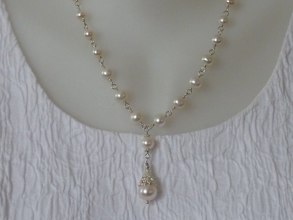 Pearl necklace sterling silver quality white by AnneShirleyCreates