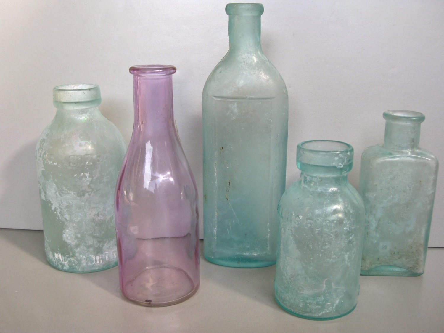 Vintage Glass Bottles Aqua Glass Medicine Bottles Baby Food