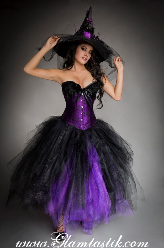 Personnalisé taille illuminent de plume de dentelle mauve et noir sparkle costume Burlesque Corset sorcière petit-XL