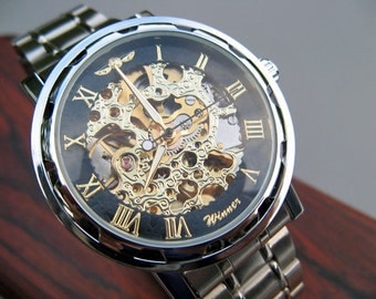 Steampunk Mechanical Wrist Watch, Stainless Steel Watch Band - Automatic Watch - Groomsmen Gift - Watch - Item MWA4008