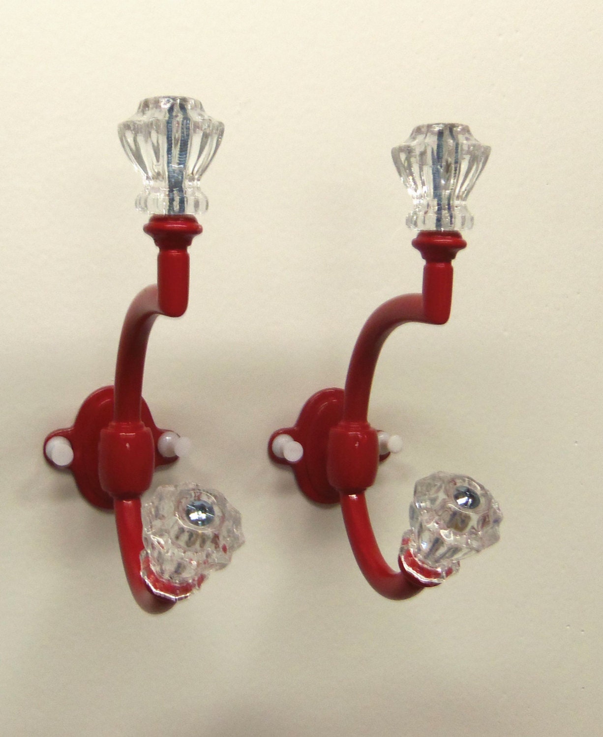Glass Knobs Hooks 2 on Hat Coat Robe Towel Hooks Set by prettyware