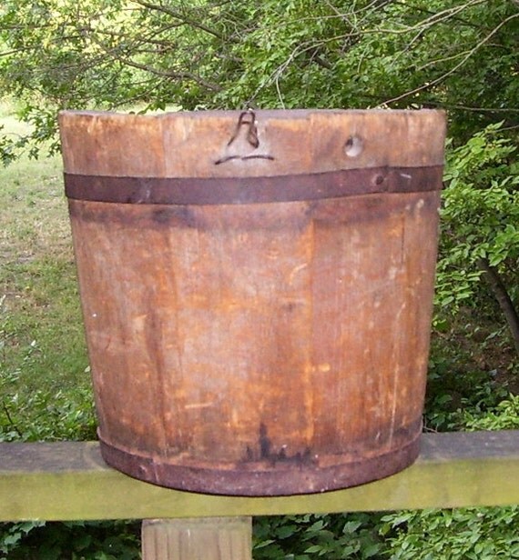 Primitive Wooden Maple Syrup Bucket with Metal by SwanCreekCottage