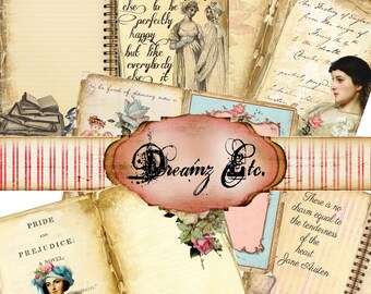 Digital Paper - Digital Journal/Mini-Album Kit "Jane's Journal" - Kit Paper Pack 1, Scrapbooking, Journals, Card Making - Jane Austen Theme