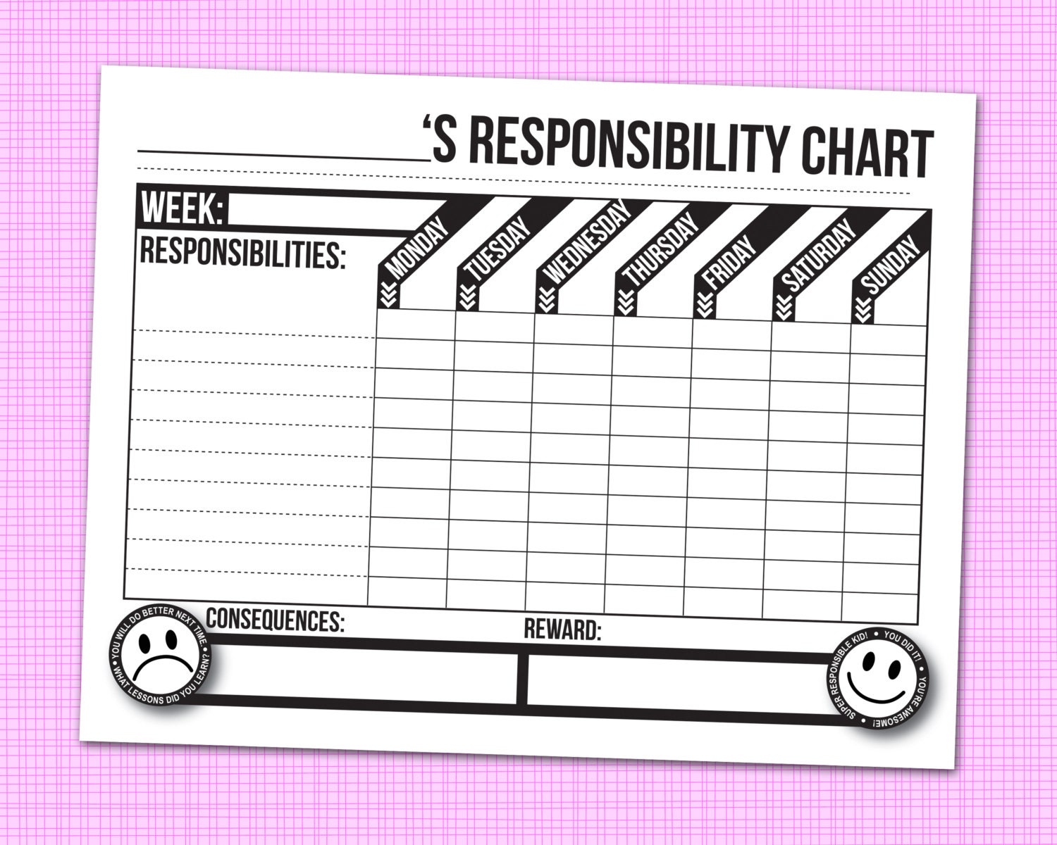 instant download sheet: weekly responsibility or chore chart