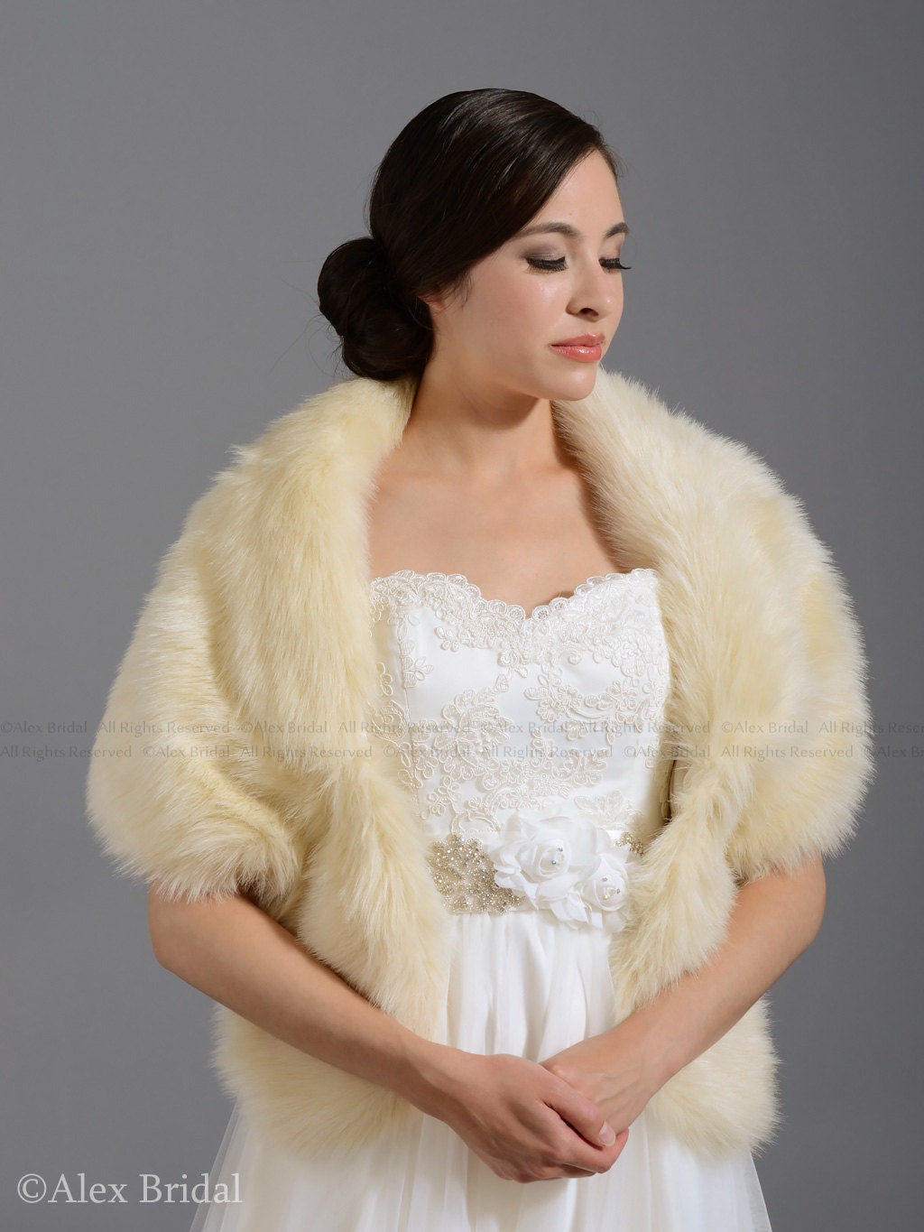 Champagne faux fur wrap bridal wrap faux fur shrug faux fur