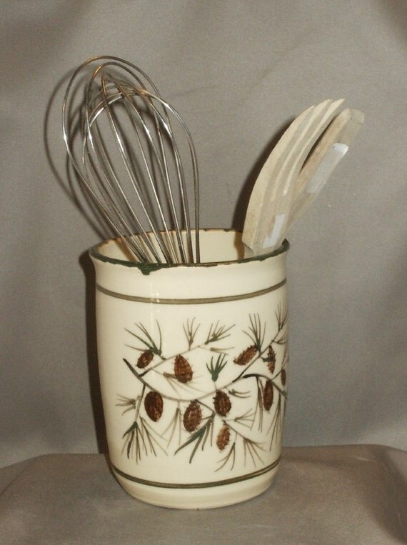 Handmade crock rustic pottery kitchen vase by TallPinesPottery