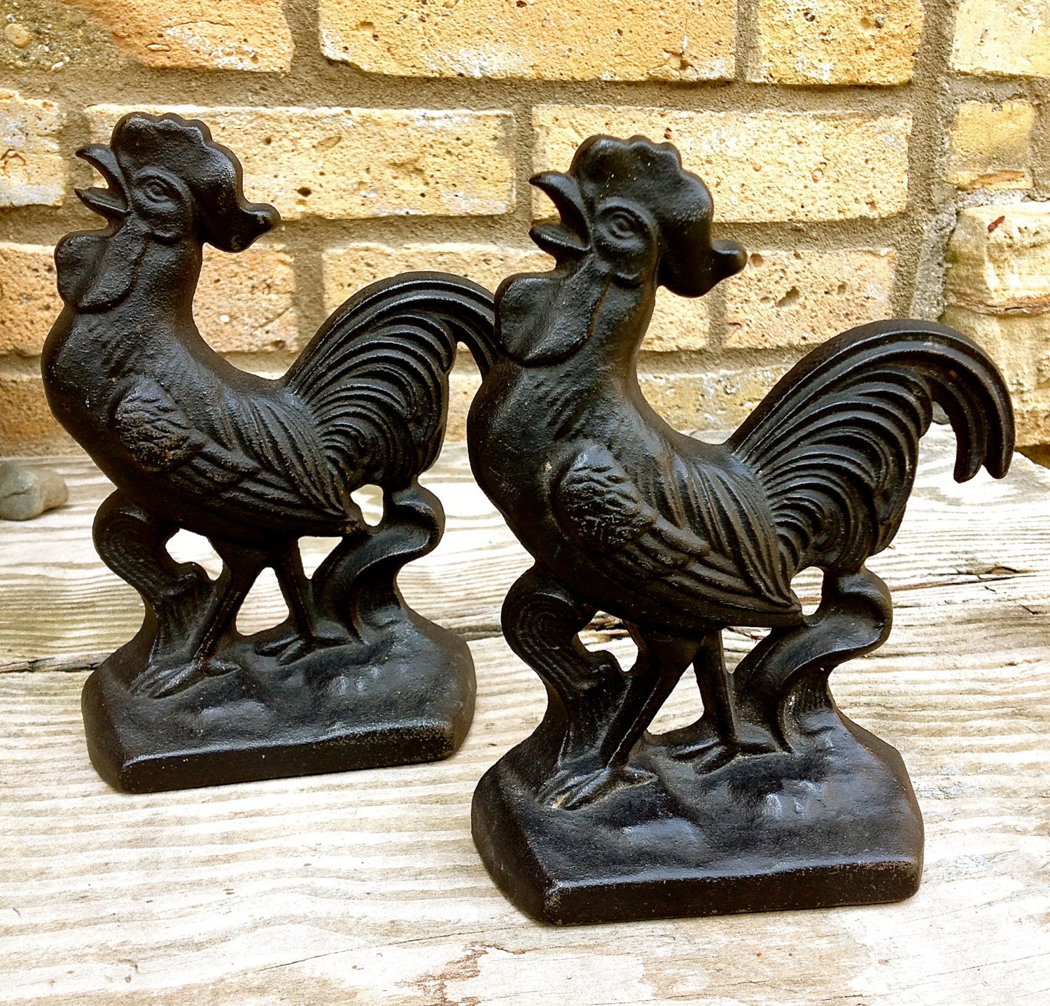 Vintage Cast Iron Rooster Bookends Doorstops Home Decor