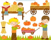 Picking Pumpkins Cute Digital Clipart - Commercial Use OK - Hayride Graphics, Pumpkin Clipart, Autumn Graphics, Pumpkin Patch Il_170x135