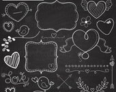 Valentine Chalkboard Doodles Digital Clipart - Commercial Use OK - Chalkboard Art, Valentine Chalkboard Graphics, Valentine Clipart Il_170x135