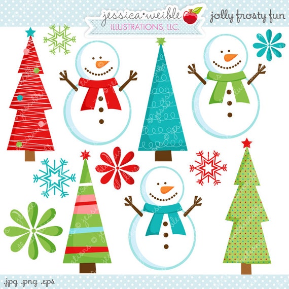 Jolly Frosty Fun Cute Digital Clipart - Commecial Use OK - Snowman Clipart, Christmas Graphics, Snowman Graphics, Digital Art Il_570xn