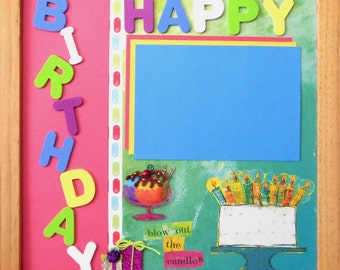 BLOW THE CANDLES Premade Memory Album Page (Natural Veneer Shadow Box Frame Sold Separately)
