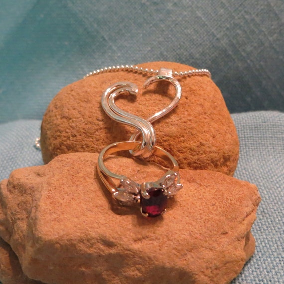 Engagement Ring Holder Necklace Silver Open Heart Charm