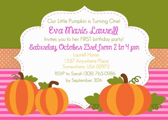 Girls Little Pumpkin Birthday Invitations Printed With Envelopes-15 Il_570xn