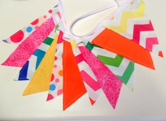 Chevron Party Banner Fabric Bunting Rainbow Chevron and Polka Dots Photo Prop