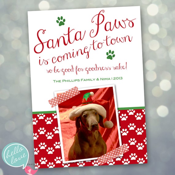 printable dog christmas card santa paws by hellolovedesigns