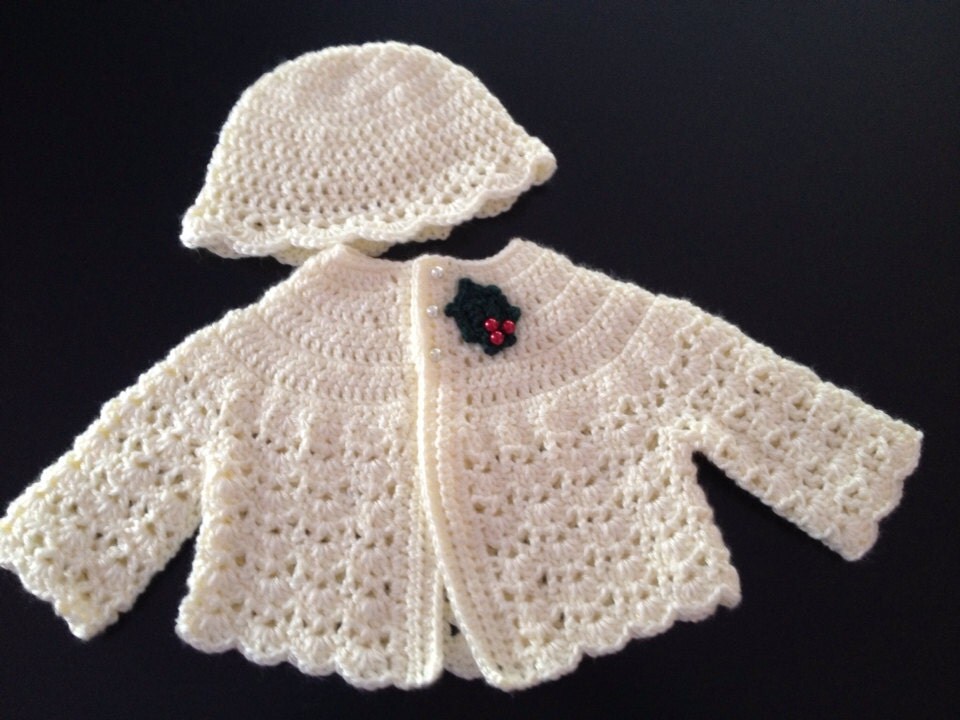 Crochet Baby Sweater Hat Set Ivory by GoingCrafty on Etsy