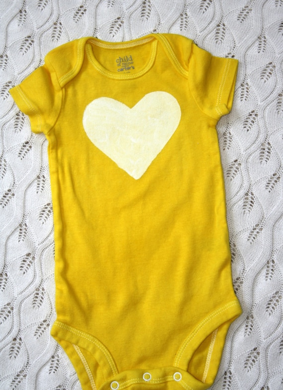 Colored Baby Onesie Yellow with White Heart by mypoplin on Etsy