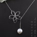 Flower and Pearl Lariat, Garden Moon Necklace,Pearl Necklace,Wedding Jewelry,Bridal Party Gift,Silver Flower Necklace,Best friend,Christmas