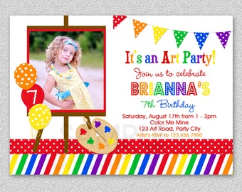 Art Birthday Party Invitation Rainbow Art Invitation Chalkboard or white
