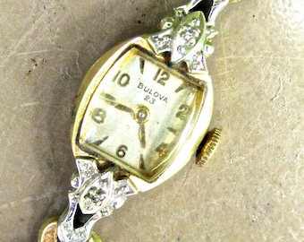 vintage Bulova diamond watch - 1950s ladies gold/diamond Bulova watch