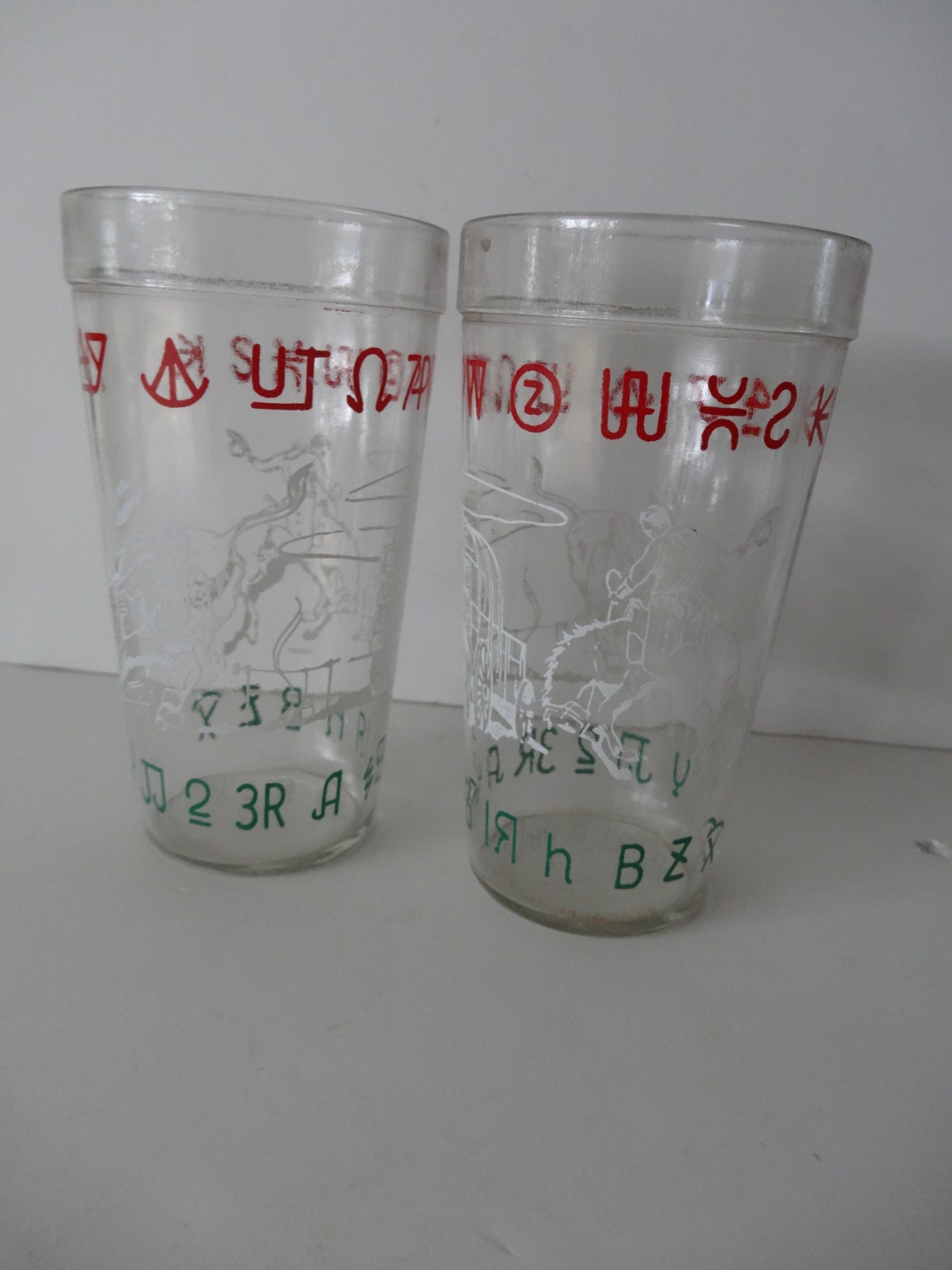 Vintage Western Cowboy Drinking Glasses Pair