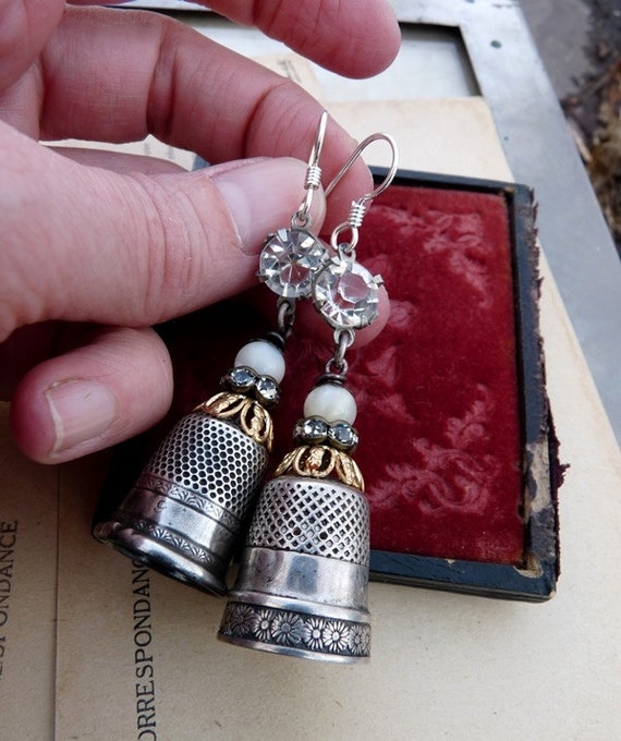 Victorian Silver Thimble Earrings by by RusticGypsyCreations
