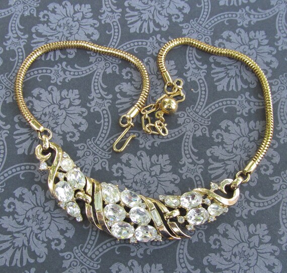 Vintage Trifari Rhinestone Necklace Signed Jewelry