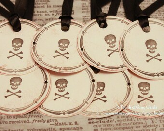 Halloween Gift Tags (Double Layered) - Skull and Crossbones Tags - Vintage Inspired Handmade Halloween Tags (Set of 8)