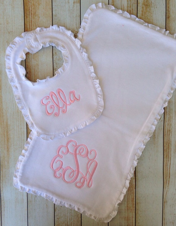 Ruffled Bib and Burp Cloth Set