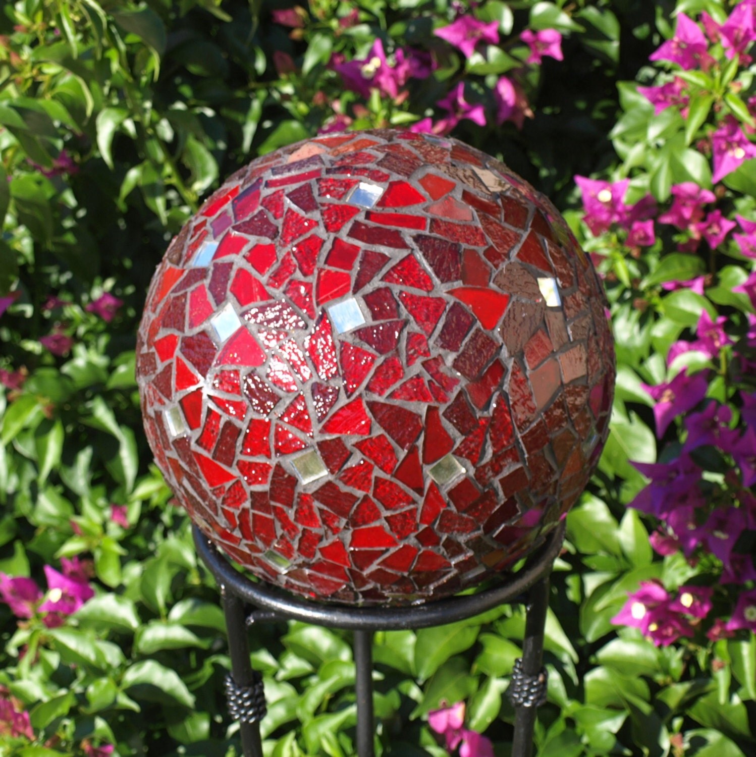 Ruby Red Repurpose Gazing Ball Glass Mirror Mosaic Bowling