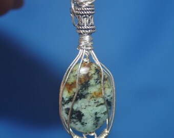Turquoise Gemstone Sterling Silver Wire Wrapped Sculpted Handcrafted Pendant Lovely Gift