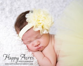 SOFT YELLOW TUTU....newborn tutu, baby tutu with shabby headband, newborn photography prop