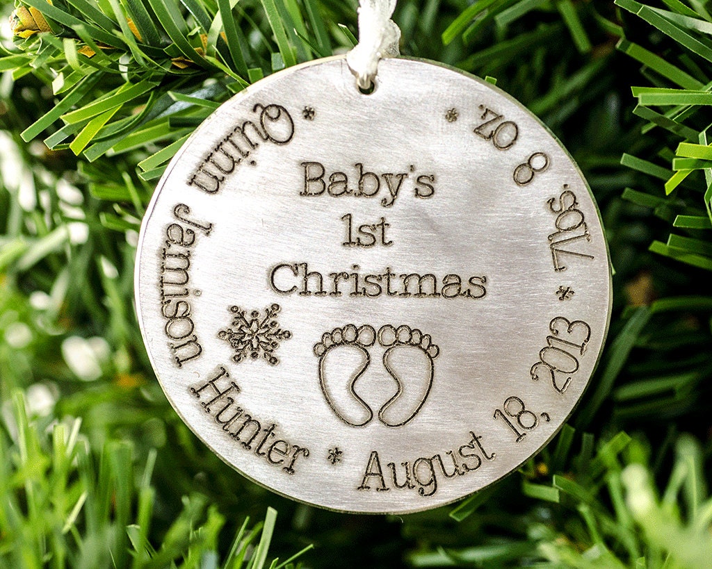 Babys First Christmas Ornament Silver Personalized Child