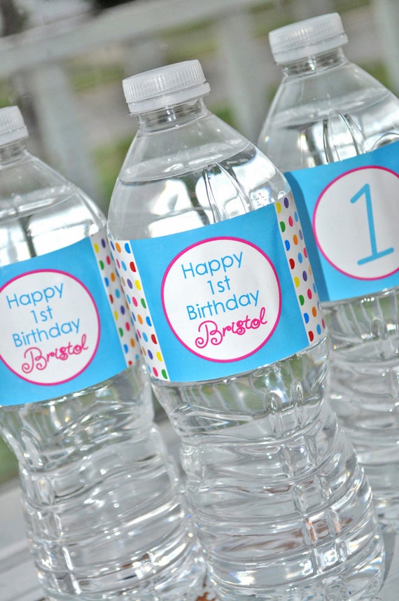 Water Bottle Labels - Birthday Party Decorations - Bottle Wraps - Rainbow Birthday Party - 1st Birthday - Colorful Polkadots - Set of 10 Il_570xn