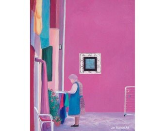 Venice painting, canvas art, Burano Island, Italy painting, Venice Art, street scene, girls room art, designer decor, Etsy art, Jan Matson