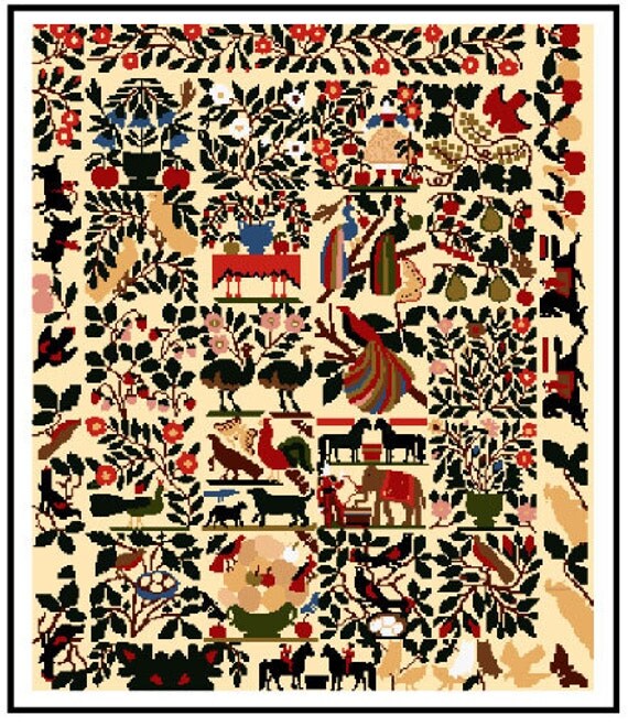 Items similar to Bird of Paradise Quilt Folk Art in Counted Cross ...