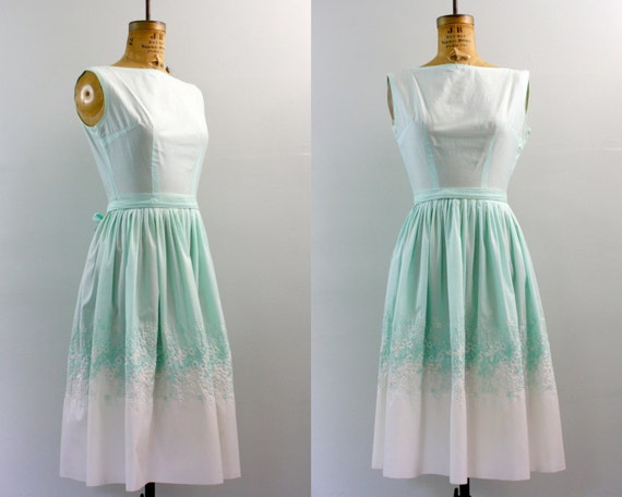 50s dress / 1950s day dress / embroidered dress xs / butterfly dress