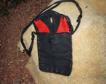 Sale Hand Laced Black Deerskin fully lined in Red Leather Whatchamacallit Bag Mini-Tablet Case